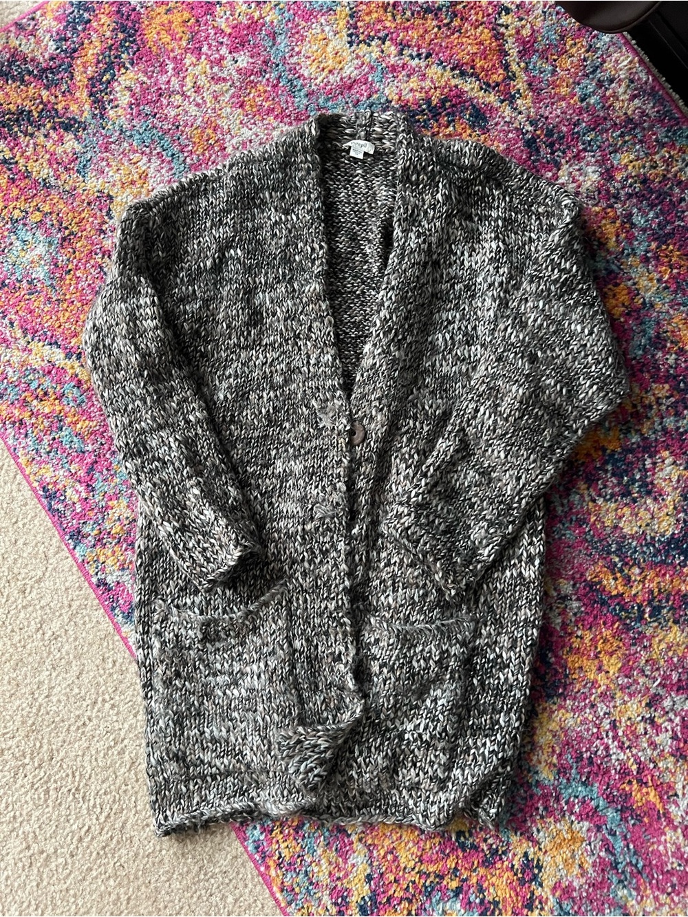 Marled Black & White Open-Front Knit Cardigan